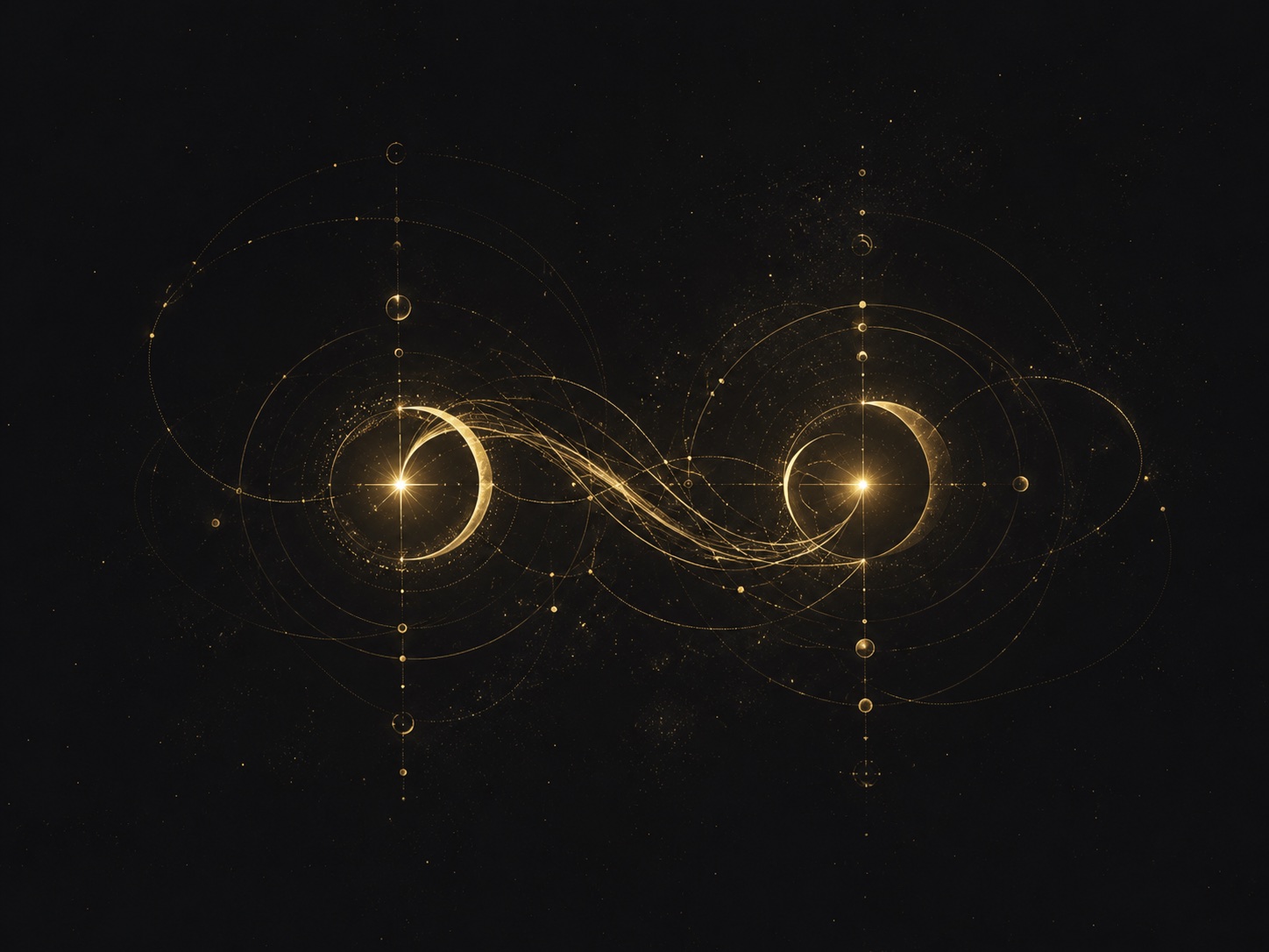 Dos lunas doradas unidas por una energía luminosa